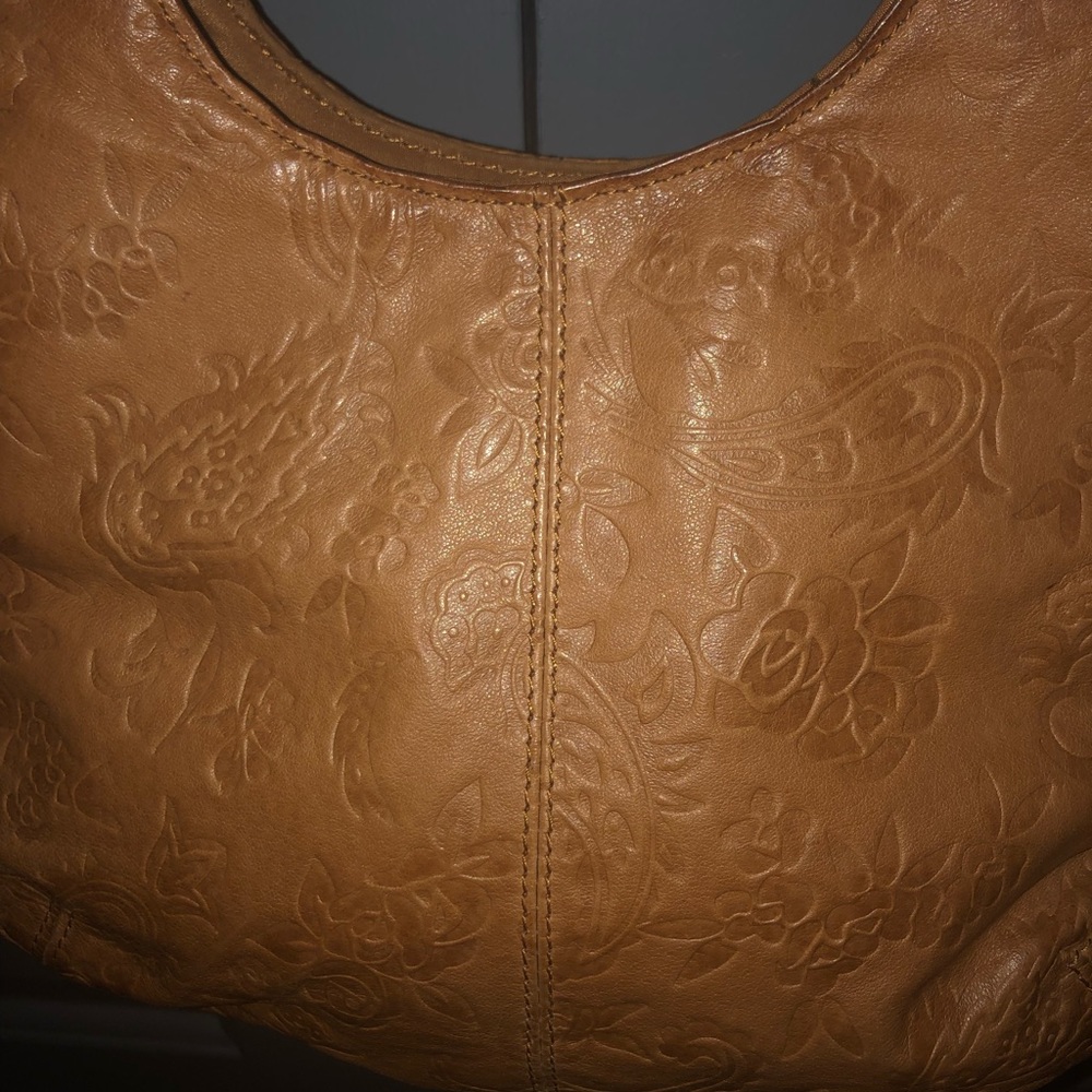 Leather Tan Embossed mini hobo bag